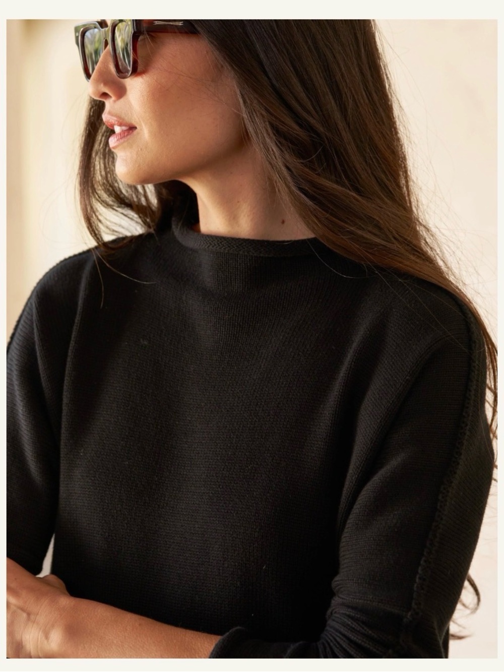 Frank Eileen Monterey Black Funnel Neck Sweater Size Small EUC